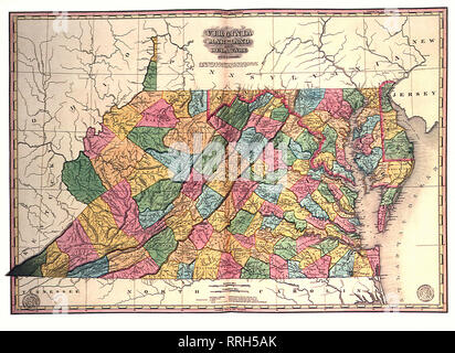 Mappa di Virginia, Maryland, Delaware e 1827. Foto Stock