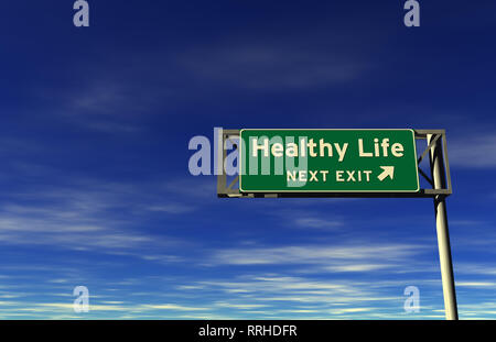 Super alta risoluzione di rendering freeway segno, prossima uscita ... Vita sana! Foto Stock