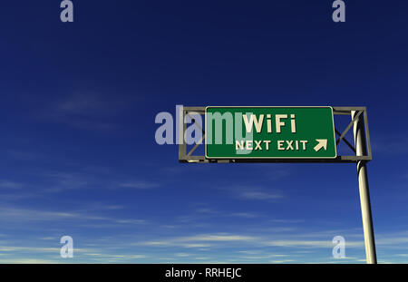 Super alta risoluzione 3D render di freeway segno, prossima uscita... WiFi! Foto Stock