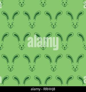 Carino bunny facce seamless sfondo vettoriale. Semplice configurazione coniglietti verde. Illustrazione di coniglio. Utilizzare per la Pasqua, schede primavera, estate, kids tessuto, imballaggio, decorazioni per bambini, carta digitale Illustrazione Vettoriale