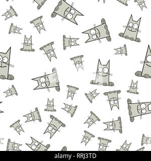 Modello senza giunture di gatti in stile cartoon. Su sfondo bianco, illustrazione. Foto Stock