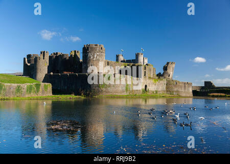 Castello di Caerphilly, Cardiff, Galles, Regno Unito, Europa Foto Stock