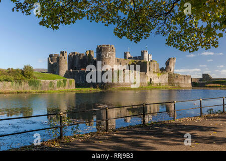 Castello di Caerphilly, Cardiff, Galles, Regno Unito, Europa Foto Stock