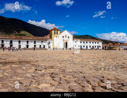 La Madonna del Rosario, Chiesa, Plaza Mayor, Villa de Leyva, Boyaca Reparto, Colombia, Sud America Foto Stock