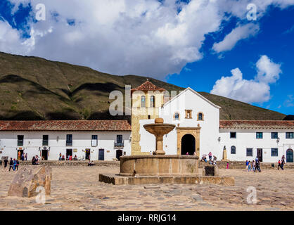 La Madonna del Rosario, Chiesa, Plaza Mayor, Villa de Leyva, Boyaca Reparto, Colombia, Sud America Foto Stock