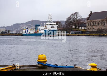 Ricerca / sondaggio nave Ocean Reliance nel porto di Bergen, Norvegia Foto Stock