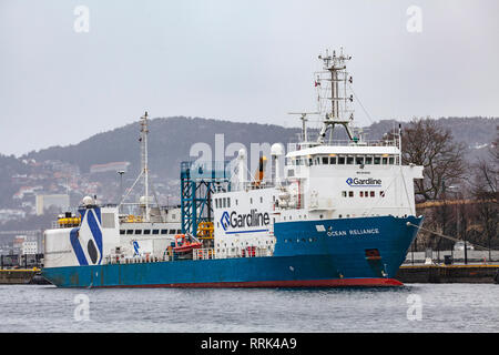 Ocean ricerca / sondaggio nave Ocean Reliance nel porto di Bergen, Norvegia Foto Stock