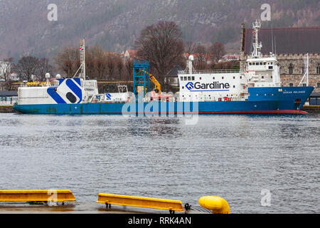 Ocean ricerca / sondaggio nave Ocean Reliance nel porto di Bergen, Norvegia Foto Stock