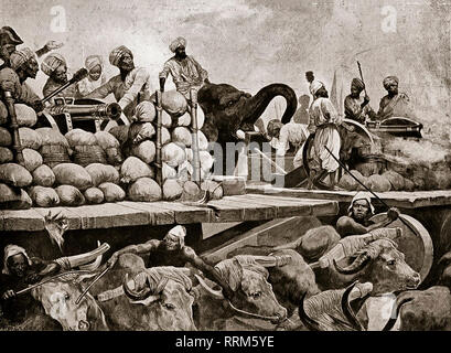 Il Nawab di artiglieria a Plassey - Battaglia di Plassey, 23 giugno 1757; decisiva British East India Company la vittoria contro il Nawab del Bengala e i suoi alleati francesi, che istituisce regola società in India Foto Stock