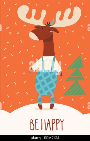 Scheda vettore con simpatici animali della foresta elk Illustrazione Vettoriale