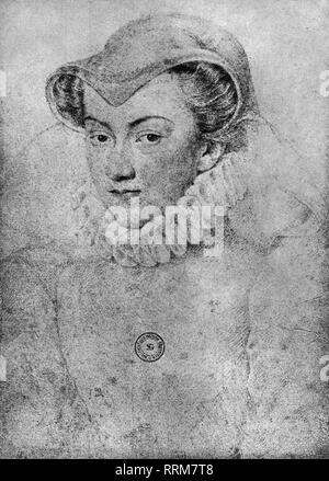 Elisabetta d'Austria, 5.7.1554 - 22.1.1592, regina consorte di Francia 1570 - 1574, moglie di Carlo IX, ritratto, come vedova, disegno tardo XVI secolo, Additional-Rights-Clearance-Info-Not-Available Foto Stock