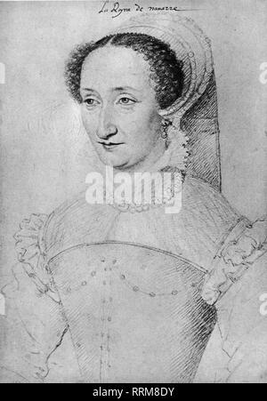 Jeanne III, 7.1.1528 - 9.6.1572, Queen regnant della Navarra 1555 - 1572, ritratto, disegno, 1550s, il Musee Conde, Chantilly, Additional-Rights-Clearance-Info-Not-Available Foto Stock