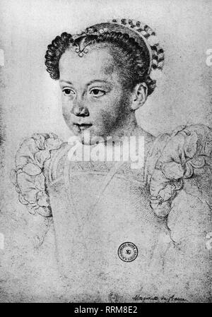 Marie Elisabeth di Valois, 27.10.1572 - 9.4.1578, Principessa di Francia, figlia del re Carlo IX, ritratto, disegno, circa 1777/1778, Bibliotheque Nationale di Parigi, Additional-Rights-Clearance-Info-Not-Available Foto Stock