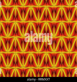 Abstract seamless pattern con pseudo 3D effetto visivo in giallo, tinte rosso e arancione, vettore fatte a mano Illustrazione Vettoriale