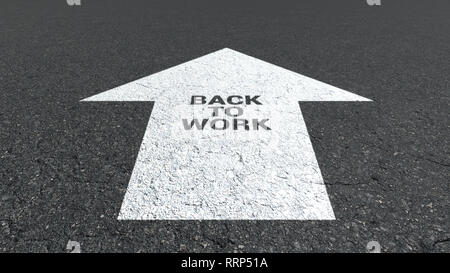 Segno di freccia su asfalto torna al lavoro, rendering 3D Foto Stock