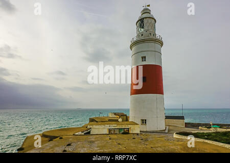 Europa Point Lighthouse in Gibraltar, Gibilterra, British Overseas territorio. Foto Stock