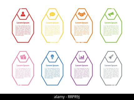 Infografico business design concept illustrazione vettoriale con 8 opzioni o le fasi o processi rappresentano il flusso di lavoro o diagramma di relazione annuale o delle prese Illustrazione Vettoriale
