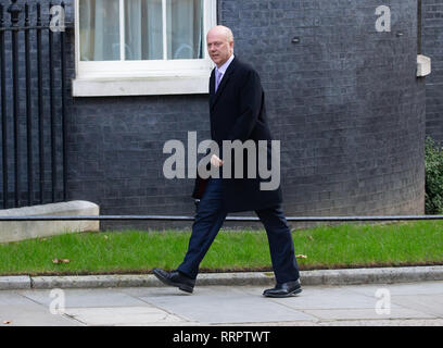 Londra, Regno Unito. 26 Febbraio, 2019. Chris temolo, Segretario dei trasporti, arriva a Downing Street settimanale per la riunione di gabinetto. Credito: Tommy Londra/Alamy Live News Foto Stock