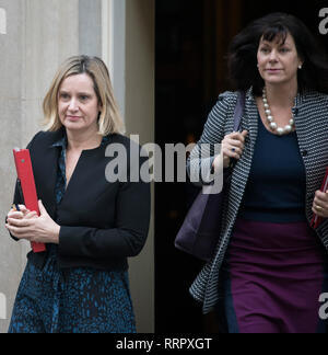 A Downing Street, Londra, Regno Unito. Il 26 febbraio 2019. Ambra Rudd, Segretario di Stato per il lavoro e le pensioni, foglie di Downing Street dopo armadio settimanale incontro con Claire Perry, Ministro di Stato per l'energia e pulire la crescita. Credito: Malcolm Park/Alamy Live News. Foto Stock