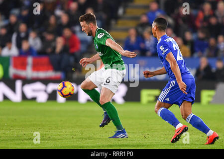 LEICESTER , NEL REGNO UNITO , 26Febbraio Brighton centrocampista Dale Stephens durante il match di Premier League tra Leicester City e Brighton e Hove Albion al King Power Stadium, Leicester martedì 26 febbraio 2019. (Credit: Jon Hobley | MI News & Sport Ltd) Foto Stock