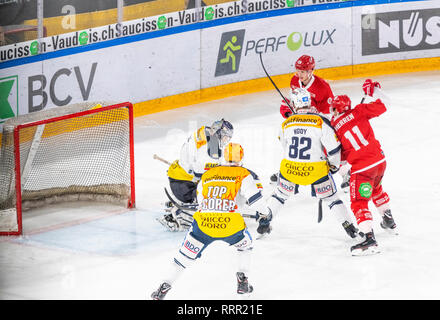 Losanna, Svizzera. 26 febbraio, 2019. LNA svizzera di hockey su ghiaccio HC LOSANNA VS HC AMBRI-PIOTTA - Lausanne Hc Vs HC Ambrì-Piotta a Vaudoise Arena, Losanna (quarantasettesima Giornata della stagione), 26-02-2019. Credito: Eric Dubost/Alamy Live News Foto Stock