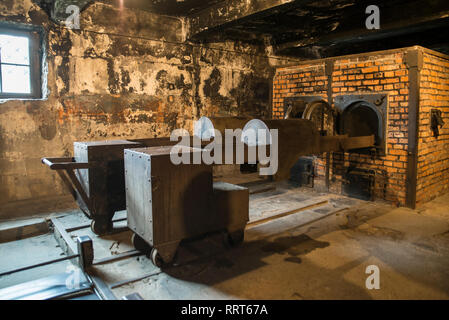 La camera a gas, il campo di concentramento di Auschwitz, Polonia Foto Stock