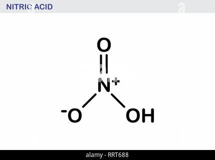 Acido nitrico molecola illustrazione. Contorni neri su sfondo bianco. Illustrazione Vettoriale