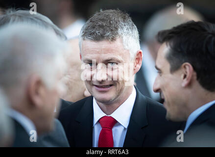 Il Manchester United caretaker manager Ole Gunnar Solskjaer fuori Halifax Minster dopo i funerali del Manchester United dell ex squadra giovanile coach Eric Harrison che sono morti di età compresa tra i 81. Foto Stock