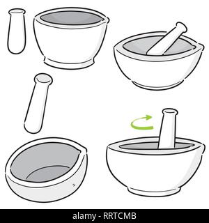 Set di vettore di mortaio e pestello Illustrazione Vettoriale