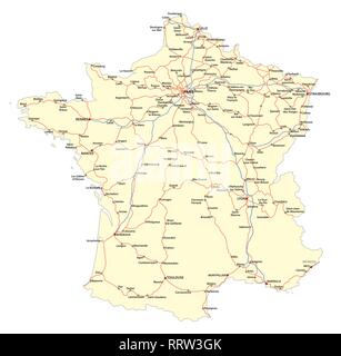 Mappa delle strade principali della rete ferroviaria francese Illustrazione Vettoriale