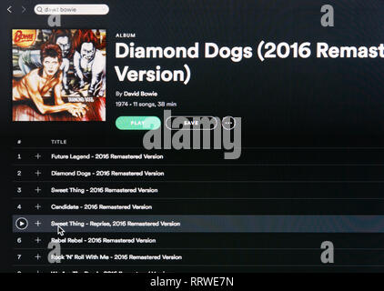 David Bowie album Diamond Dogs Spotify pagina Foto Stock