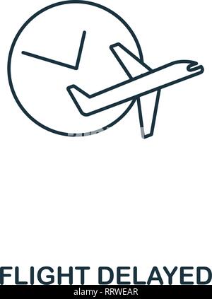 Volo in ritardo di icona. Profilo sottile lo stile di linea da aeroporto raccolta di icone. Pixel volo perfetto icona ritardato per il web design, applicazioni software, stampare Illustrazione Vettoriale