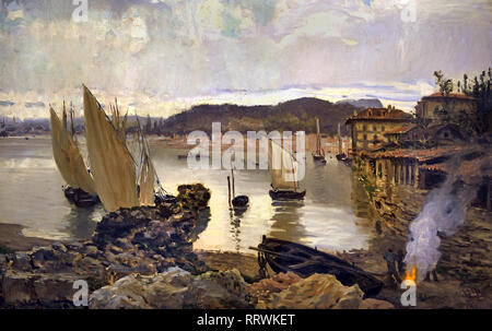 Port, Abra de Bilbao e Punta Galea 1903 Juan Martínez Abades, Spagnolo ,Spagna Foto Stock