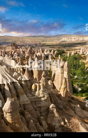 Foto e immagini della fata camino formazioni rocciose e pilastri di roccia di "Love Valley" nei pressi di Goreme, Cappadocia, Nevsehir, Turchia Foto Stock
