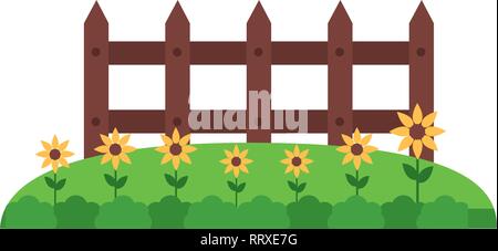 Staccionata in legno fiori da giardino Illustrazione Vettoriale