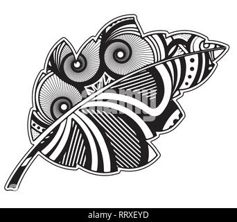 Abstract, zentangle forma della foglia. Doodle style black illustrazione. Illustrazione Vettoriale