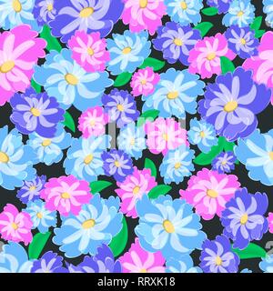 Vector seamless con pattern di fantasia e di rosa fiori blu. Illustrazione Vettoriale