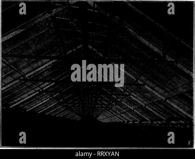 . Fioristi' review [microformati]. Floricoltura. Gamma di Foley ferro pieno piatto CASE RATTER eretto completa, con impianto di riscaldamento e il trionfo di Foley macchine di ventilazione, per il sig. F. F. Scheel, a Shermerville, III. Ci sono tre case 28x200 piedi e una casa di moltiplicazione 8x200 piedi. Questa immagine mostra la luce forte costruzione. Vedere come ordinatamente il piatto in acciaio travi a vista e le barre del tetto sono veloci- ulteriormente rafforzata a ridge e montanti laterali. Ciò dimostra chiaramente il motivo per cui il FOLEYFLAT-puntone di costruzione conferisce il massimo di spazio sul banco di lavoro con la minima ombra. Il Foley Manufacturing Co.. Ufficio di Philadelphia: West en Foto Stock