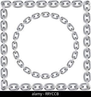 Set di vettore di catena metallica rotonda e piazza confina isolati su sfondo bianco. design della catena circle e square abstract la configurazione di sfondo Illustrazione Vettoriale