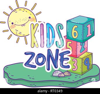 I numeri di blocchi dei giocattoli con sun kawaii nel campo Illustrazione Vettoriale