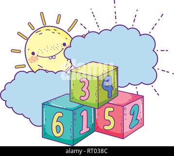 I numeri di blocchi dei giocattoli con sun kawaii Illustrazione Vettoriale