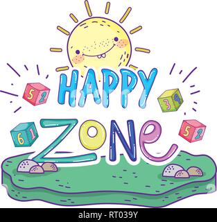 I numeri di blocchi dei giocattoli con sun kawaii nel campo Illustrazione Vettoriale