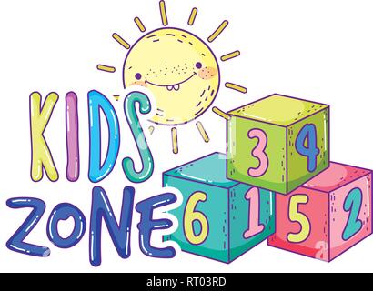 I numeri di blocchi dei giocattoli con sun kawaii Illustrazione Vettoriale
