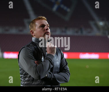 Tynecastle Park, Edinburgh, Regno Unito. Il 27 febbraio, 2019. Ladbrokes Premiership, cuore di Midlothian versus Celtic; Celtic Caretaker Manager Neil Lennon Credito: Azione Sport Plus/Alamy Live News Foto Stock