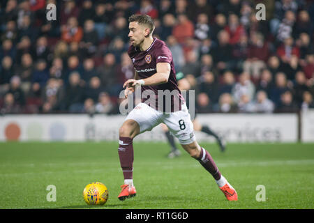 Edinburgh, Regno Unito. Il 27 febbraio, 2019. Edimburgo, Scozia - 27 febbraio: Oliver Lee di cuori durante la Ladbrokes Premiership match tra i cuori e celtico a Tynecastle Park il 27 febbraio 2019 in Edinbugh, Regno Unito. ( Credito: Scottish Borders Media/Alamy Live News Foto Stock