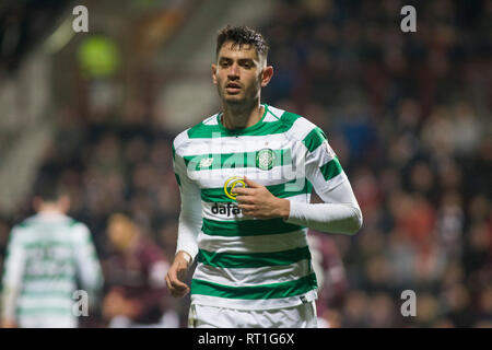 Edinburgh, Regno Unito. Il 27 febbraio, 2019. Edimburgo, Scozia - 27 febbraio: durante la Ladbrokes Premiership match tra i cuori e celtico a Tynecastle Park il 27 febbraio 2019 in Edinbugh, Regno Unito. ( Credito: Scottish Borders Media/Alamy Live News Foto Stock