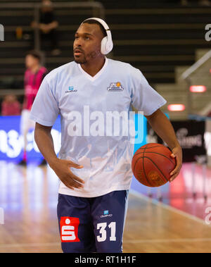 Bonn, Germania. Il 27 febbraio, 2019. Bonn, Germania, 27 febbraio 2019, Basket Bundesliga, BBL, cesti di Telekom Bonn vs. Eisbaeren Bremerhaven: Malmaison Turner (Bremerhaven). Credito: Juergen schwarz/Alamy Live News Foto Stock