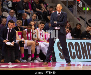 Bonn, Germania. Il 27 febbraio, 2019. Bonn, Germania, 27 febbraio 2019, Basket Bundesliga, BBL, cesti di Telekom Bonn vs. Eisbaeren Bremerhaven: Headcoach Chris O'Shea (Bonn). Credito: Juergen schwarz/Alamy Live News Foto Stock