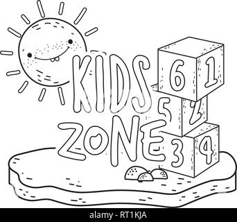 I numeri di blocchi dei giocattoli con sun kawaii Illustrazione Vettoriale