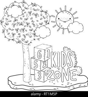 I numeri di blocchi dei giocattoli con sun kawaii Illustrazione Vettoriale